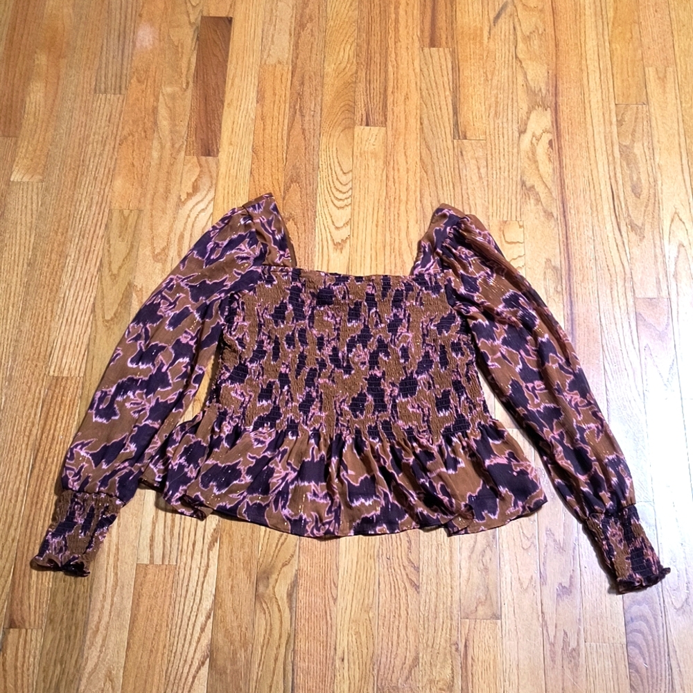 3/$10⭐ Nine West cropped peplum shirt, XL, colors: orange/pink/purple/brown - Picture 1 of 12